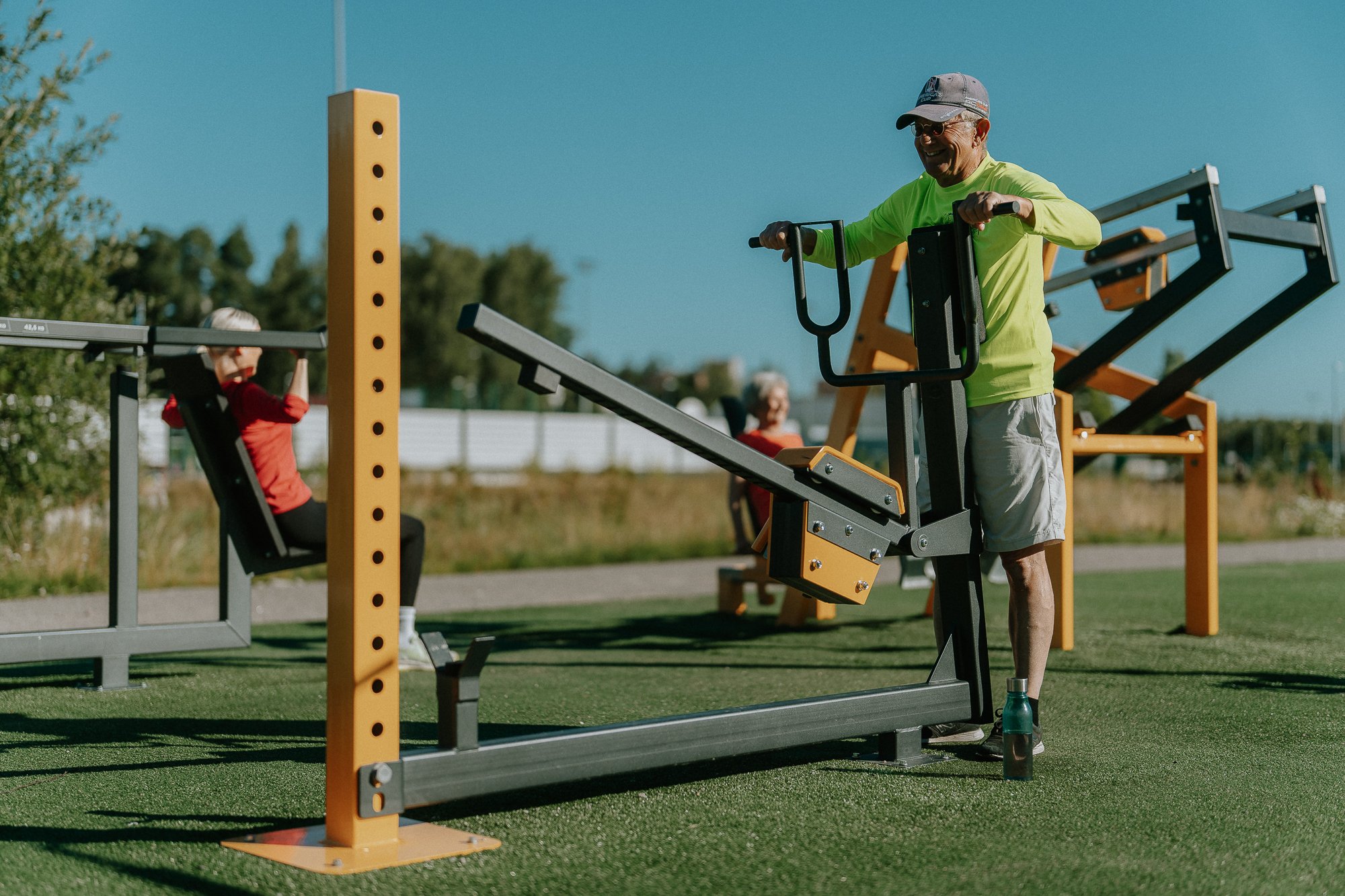 A senior man exercising