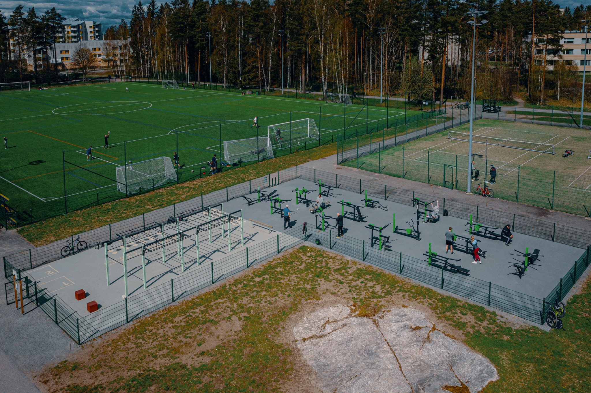 An aerial photo of an outdoor gym