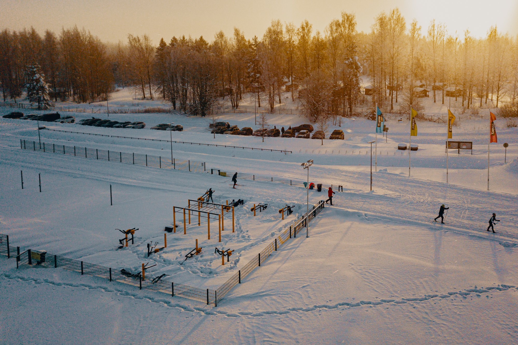 a view of an outdoor gym in winter
