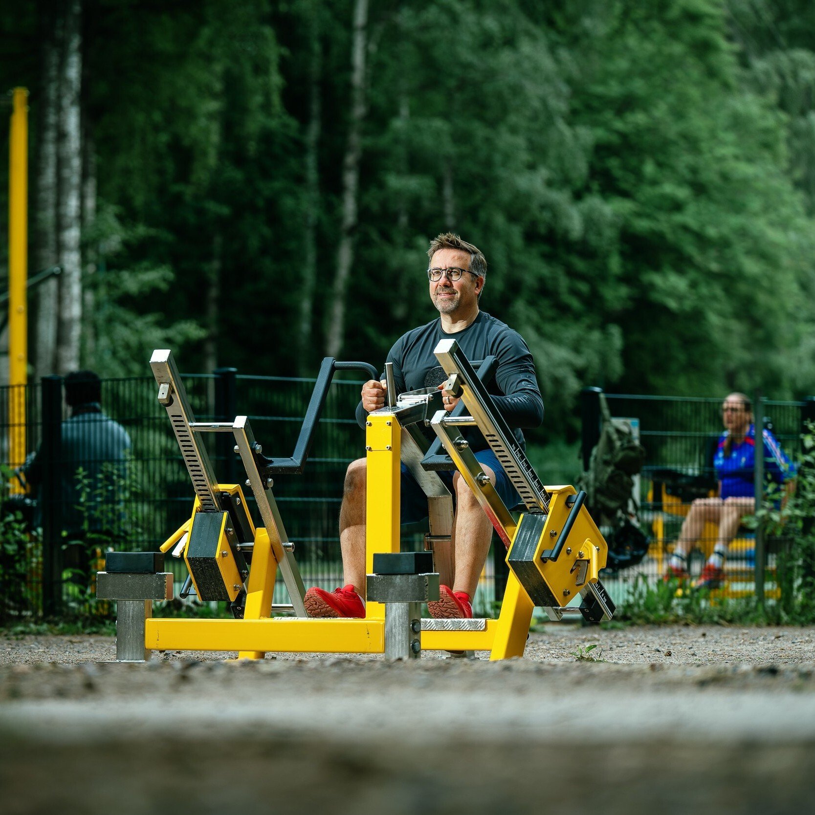 A man doing row at Pirkkola outdoor gym